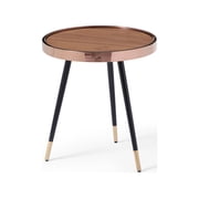 Meli Small Side Table, Walnut Veneer Top with Rose Gold Frame, Black Stainless Steel Legs and Rose Gold Caps