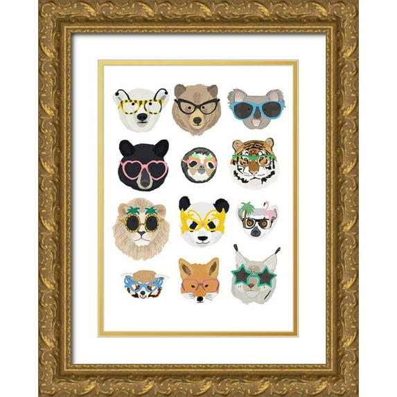 Melin, Hanna 14x18 Gold Ornate Wood Framed with Double Matting Museum Art Print Titled - Big Cats In Fancy Glasses