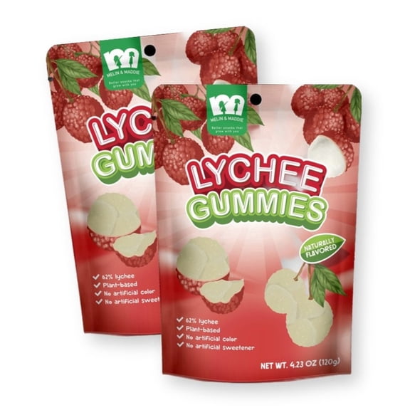 Melin & Maddie LYCHEE Natural Fruit Gummies Plant-Based 4.23 Oz. /120 g. (Pack of 2)
