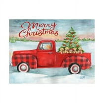 Melinda Hipsher 'Red Plaid Truck With Puppies Christmas' Canvas Art
