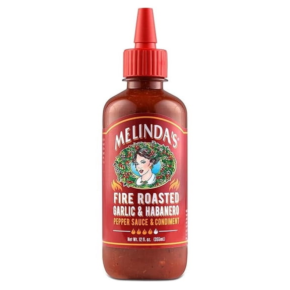 Melindas Fire Roasted Garlic & Habanero Hot Sauce - Made with Slow Roasted Garlic, Fresh Peppers, Lime Juice - Rich & Smoky Habanero Hot Sauce 12oz, 1 Pack