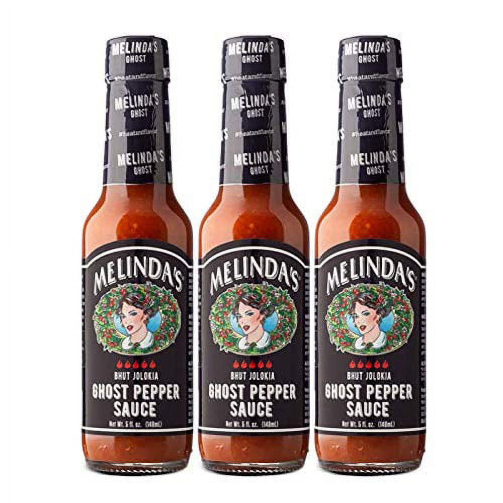 Melinda's Ghost Pepper Hot Sauce - Gourmet Extra Spicy Hot Sauce - Made with Fresh Ingredients, Ghost Peppers (Bhut Jolokia), Habanero Pepper, Carrot, Garlic, Lime Juice - 5oz, 3 Pack
