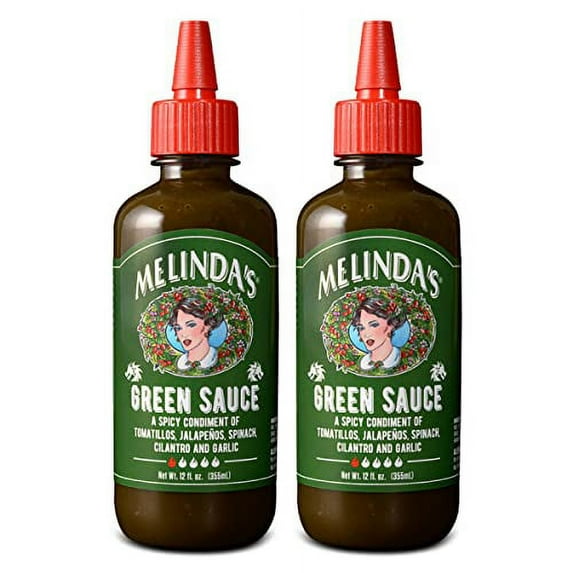 Melinda's Green Sauce - Gourmet Mild Chile Verde Hot Sauce Made With Fresh Ingredients, Tomatillos, Jalapeno, Spinach & Cilantro - Kosher - 12 oz, 2 Pack