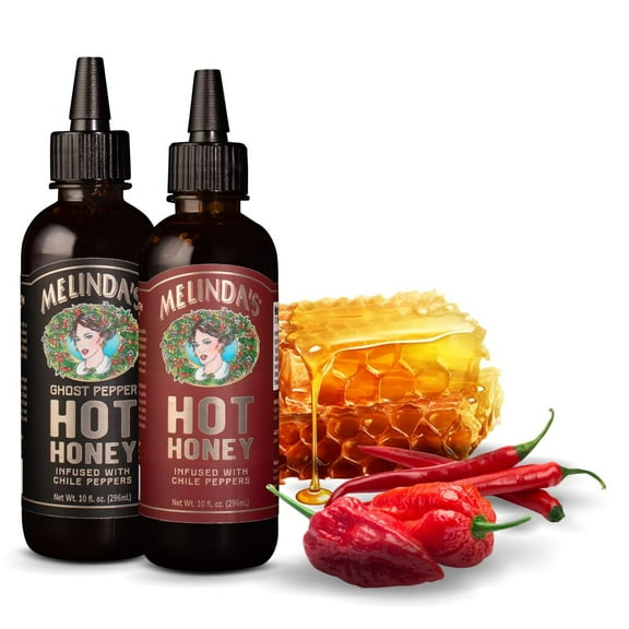 Melindas Hot Honey Collection - 10 oz, 2 Pack - Spicy Honey Sauce Variety Pack with Classic Hot Honey, Ghost Hot Honey - Sweet & Spicy Infused Honey Perfect for Dipping, Drizzling -Non GMO Hot Sauce