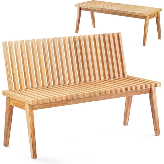 Melino Wooden Convertible Bench Picnic Table, Outdoor Bench Wood, FSC Certified Acacia, 500Lbs Weight Capacity, Park Bench for Outdoors, Porch, Balcony - Large Size