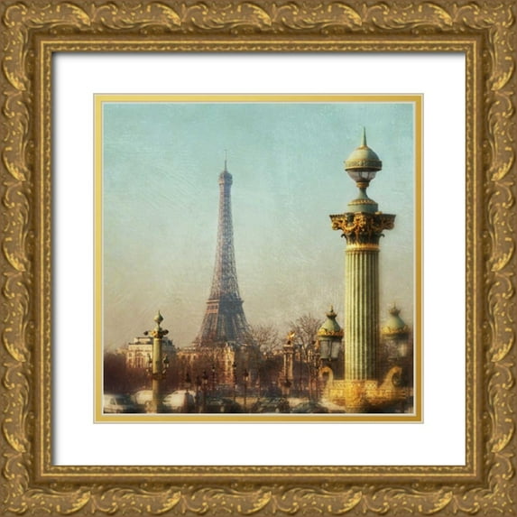 Melious, Amy 12x12 Gold Ornate Wood Framed with Double Matting Museum Art Print Titled - Eiffel Tower VI