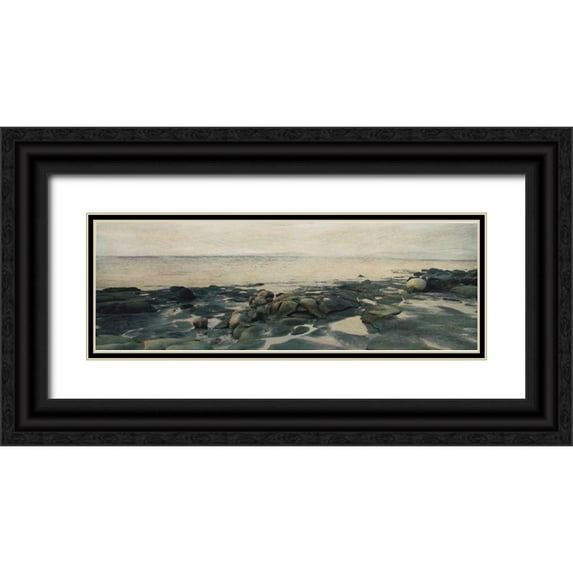 Melious, Amy 14x7 Black Ornate Wood Framed with Double Matting Museum Art Print Titled - Rocky Shores II