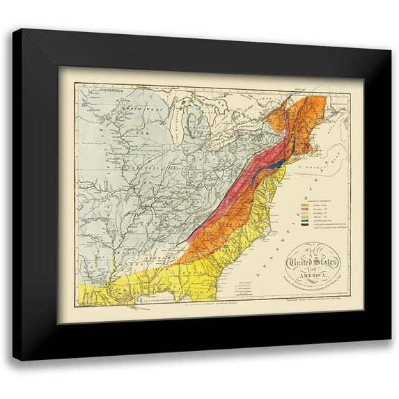Melish 14x12 Black Modern Framed Museum Art Print Titled - United States of America - Melish 1817