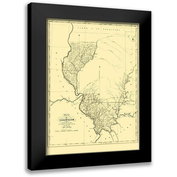 Melish 19x24 Black Modern Framed Museum Art Print Titled - Illinois - Melish 1818