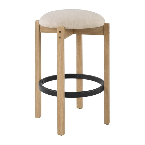 Melissa 26" Counter Stools 2-Pack With Cream Fabric Seat and Natural Finish Wood