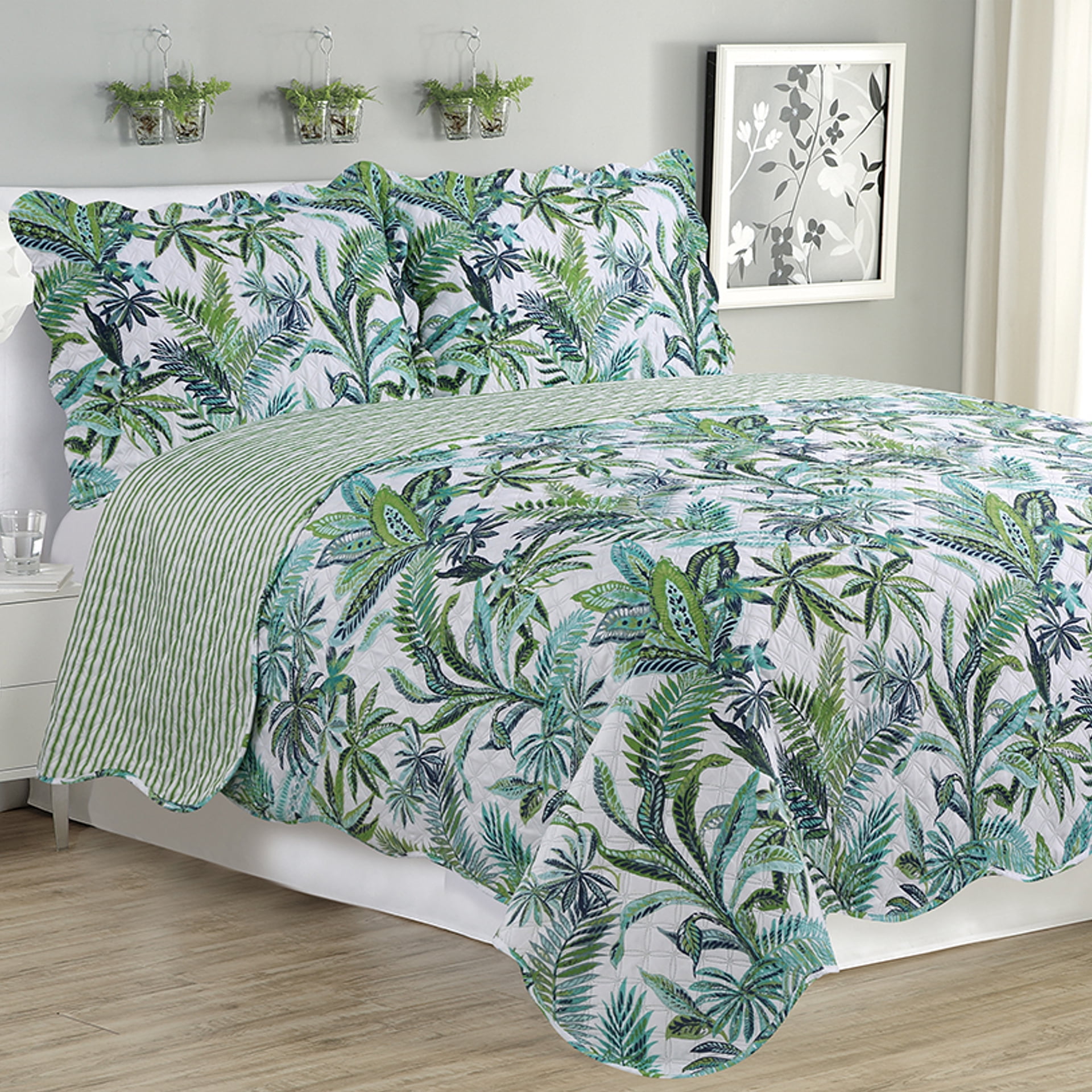 Melissa - 3 Piece Quilt bedspread Set queen & king size - Jungle Green ...