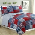 thumbnail image 1 of Melissa - 3 Piece Quilt bedspread Set queen & king size - Navy Checker, 1 of 1
