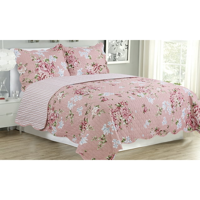 Melissa - 3 Piece Quilt bedspread Set queen & king size - Warm Pink