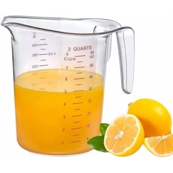 - Melissa - 64-Ounce Plastic Measuring Pitcher (1-Pack), 8-Cup (2-Quart) Food-Grade Measuring Jug, Unbreakable, Stackable, Dishwasher-Safe, Great for Oil, Vinegar, Flour, and More