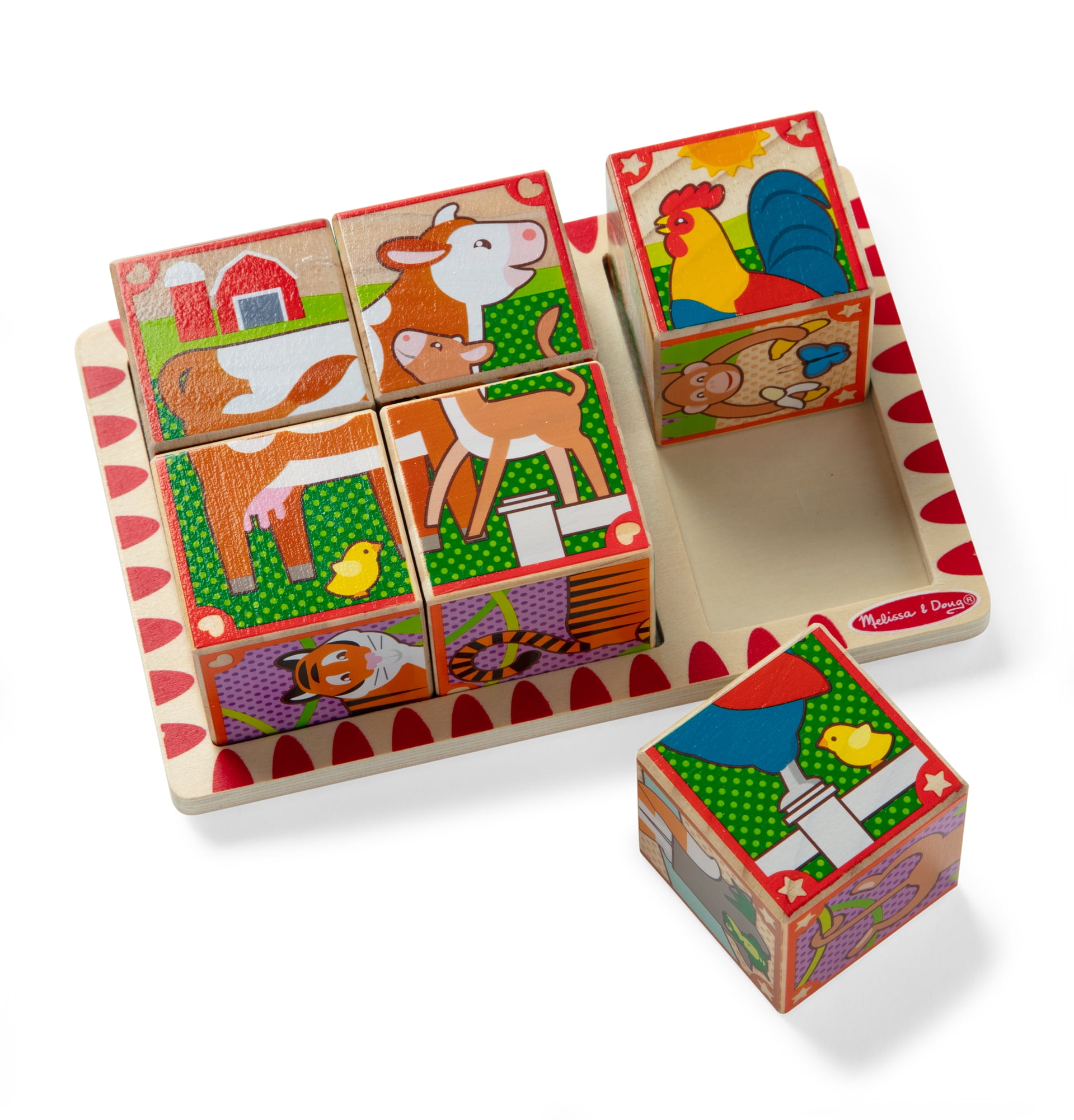 Melissa & Doug 2 in 1 Wooden Cube Puzzle - Animals Toy Kids