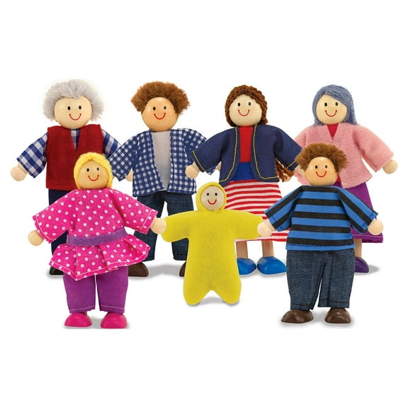 Melissa & Doug 7-Piece Poseable Wooden Doll Family for Dollhouse (2-4 inches each)