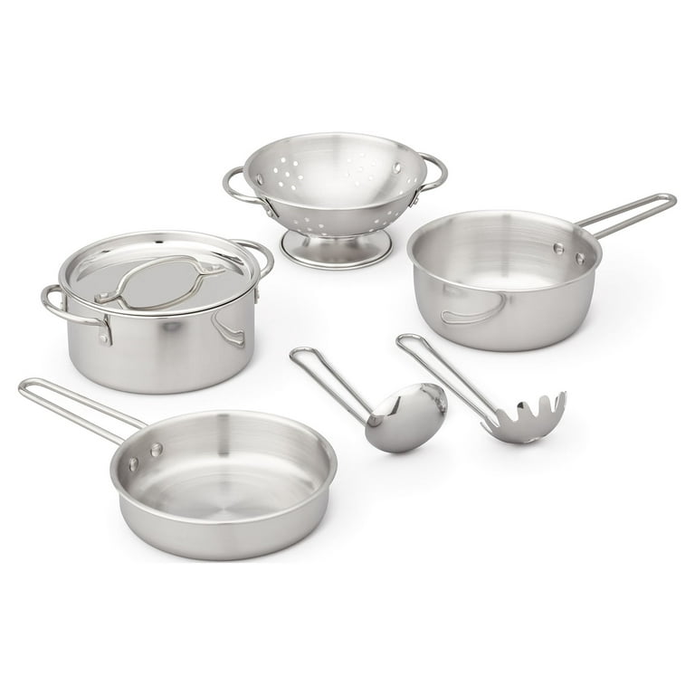 Melissa & Doug 8-Piece Stainless Steel Whats Cooking Pots and Pans Restaurant and Kitchen Play Set