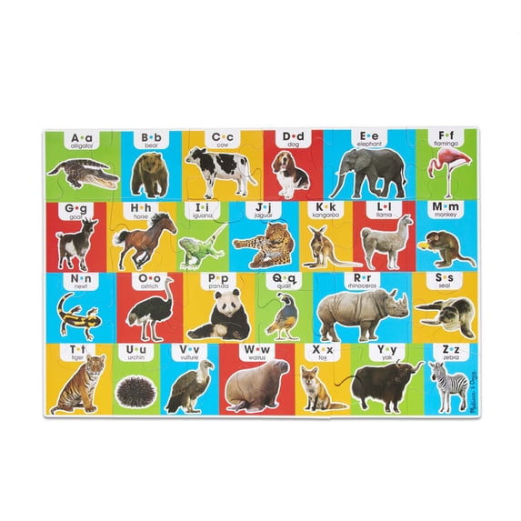 Melissa & Doug Animal Alphabet Floor Puzzle (Easy-Clean Surface, Promotes Hand-Eye Coordination, 24 Pieces, 36” L x 24” W)