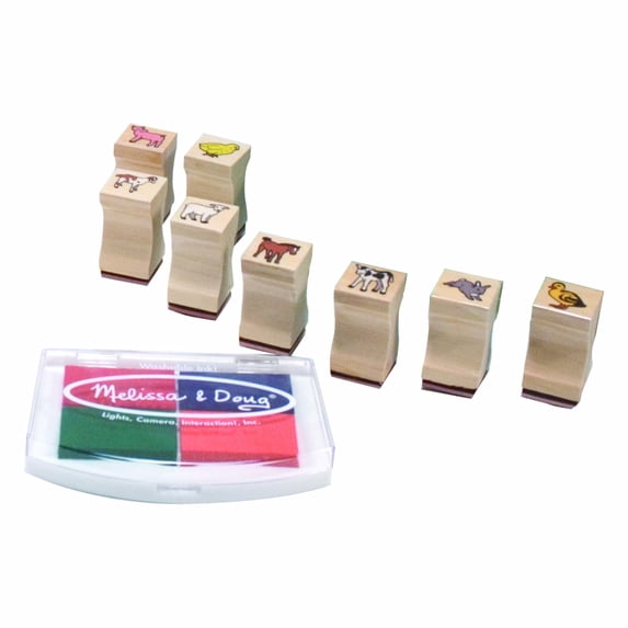 Melissa & Doug Baby Zoo Animals Wooden Stamp Set: 8 Stamps and 4-Color Stamp Pad