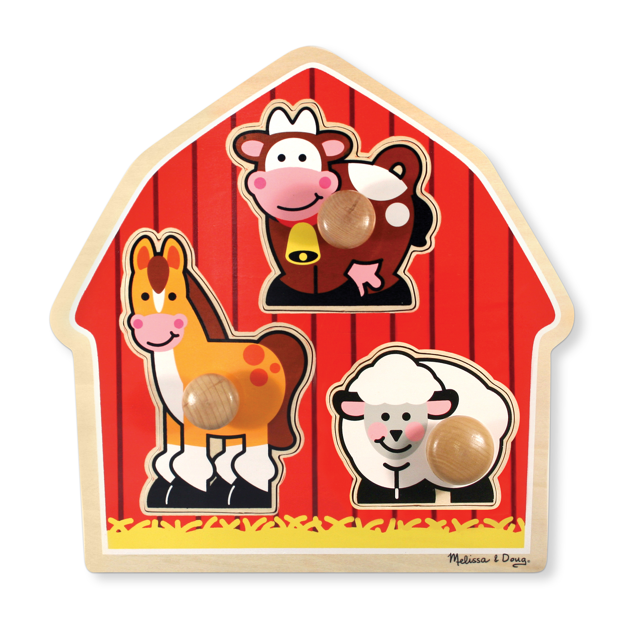 Melissa & Doug Barnyard Animals Jumbo Knob Wooden Puzzle - Horse, Cow ...