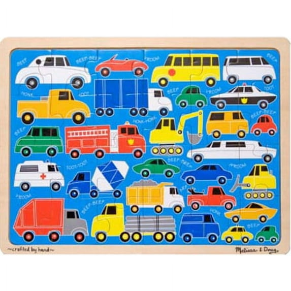 Melissa & Doug Beep Beep Cars and Trucks Wooden Jigsaw Puzzle With Storage Tray (24 pcs)