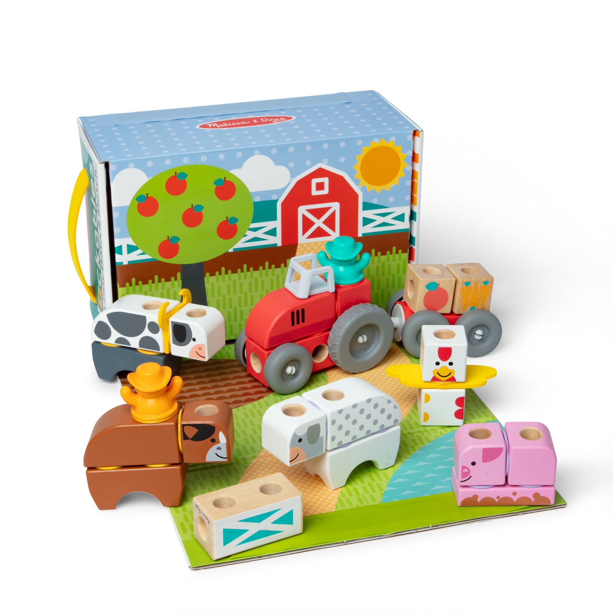 Melissa & Doug Blockables Farm Snap and Play, Mix and Match Connectable Wooden Building Blocks Play Set Toy for Preschool Boys and Girls (56 Pcs)