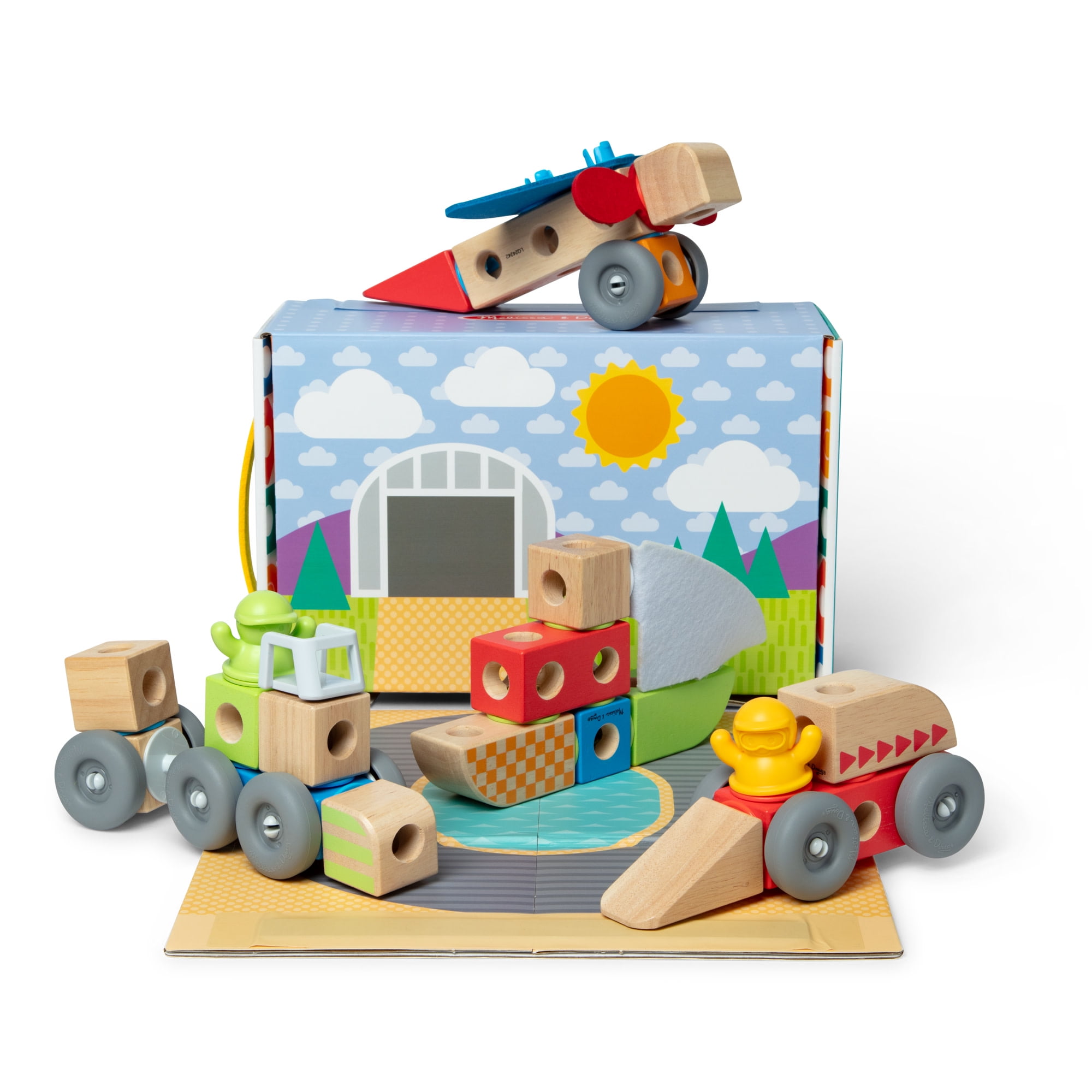 Melissa & Doug Blockables Vehicles Snap And Play, Mix And Match Connectable Wooden Building Blocks Play Set Toy for Preschool Boys And Girls (54 Pcs) - FSC Certified