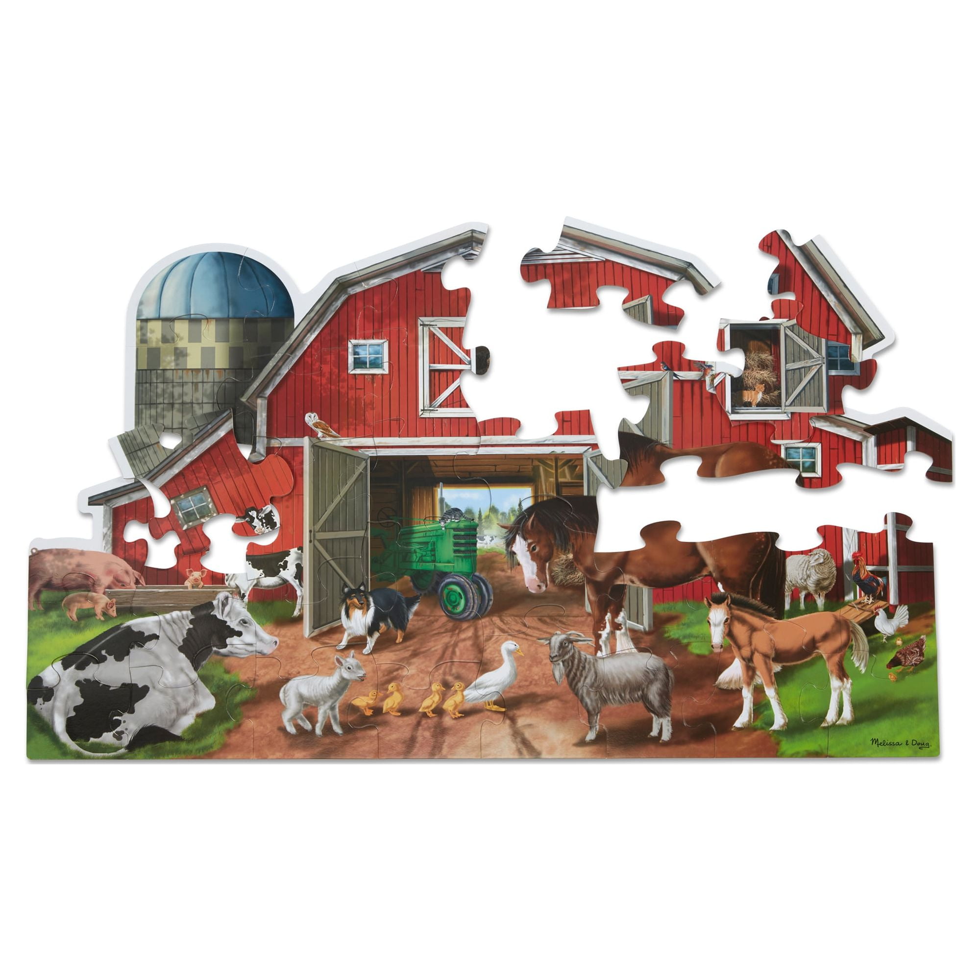 Melissa \u0026 Doug Busy Barn Shaped Jumbo Jigsaw Floor Puzzle (32 pcs, 2 x 3 feet) - FSC Certified
