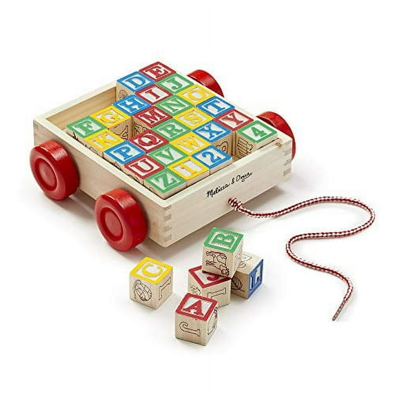 Melissa & Doug Classic ABC 123 Alphabet Wooden Block Cart 30 Wood Blocks