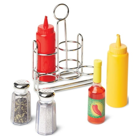 Melissa & Doug Condiments Set (6 pcs) - Play Food, Stainless Steel Caddy
