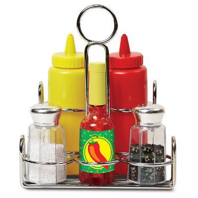 Melissa & Doug Condiments Set (6pc) - Play Food, Stainless Steel Caddy