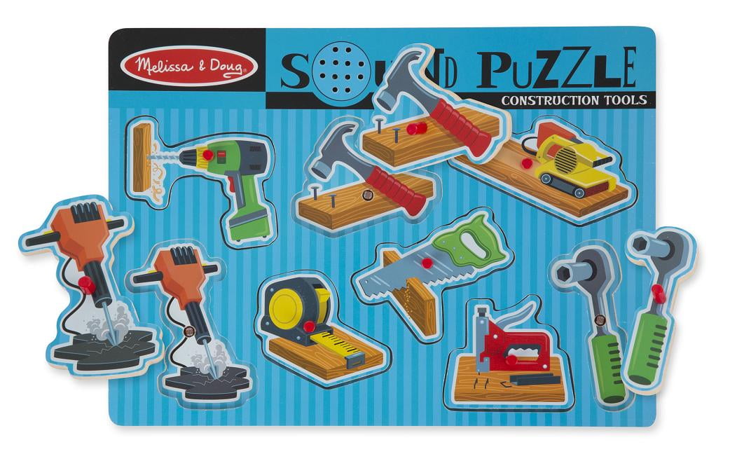Melissa & Doug Construction Tools Sound Puzzle - Wooden Peg Puzzle (8 pcs)