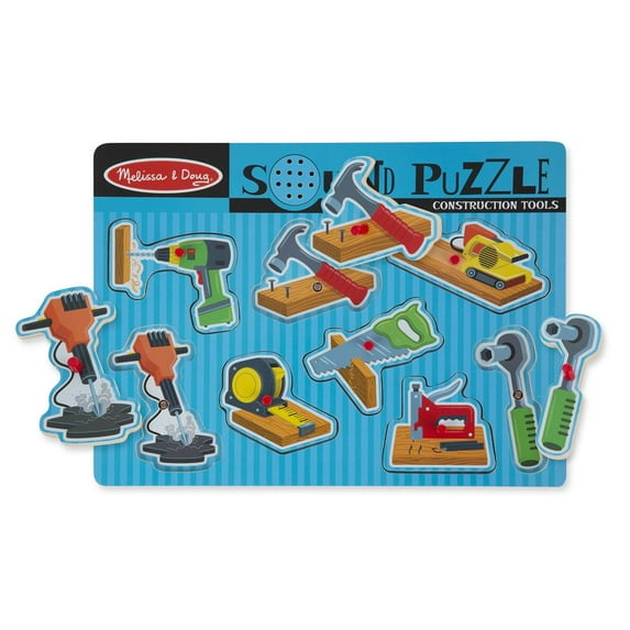 Melissa & Doug Construction Tools Sound Puzzle - Wooden Peg Puzzle (8 pcs)