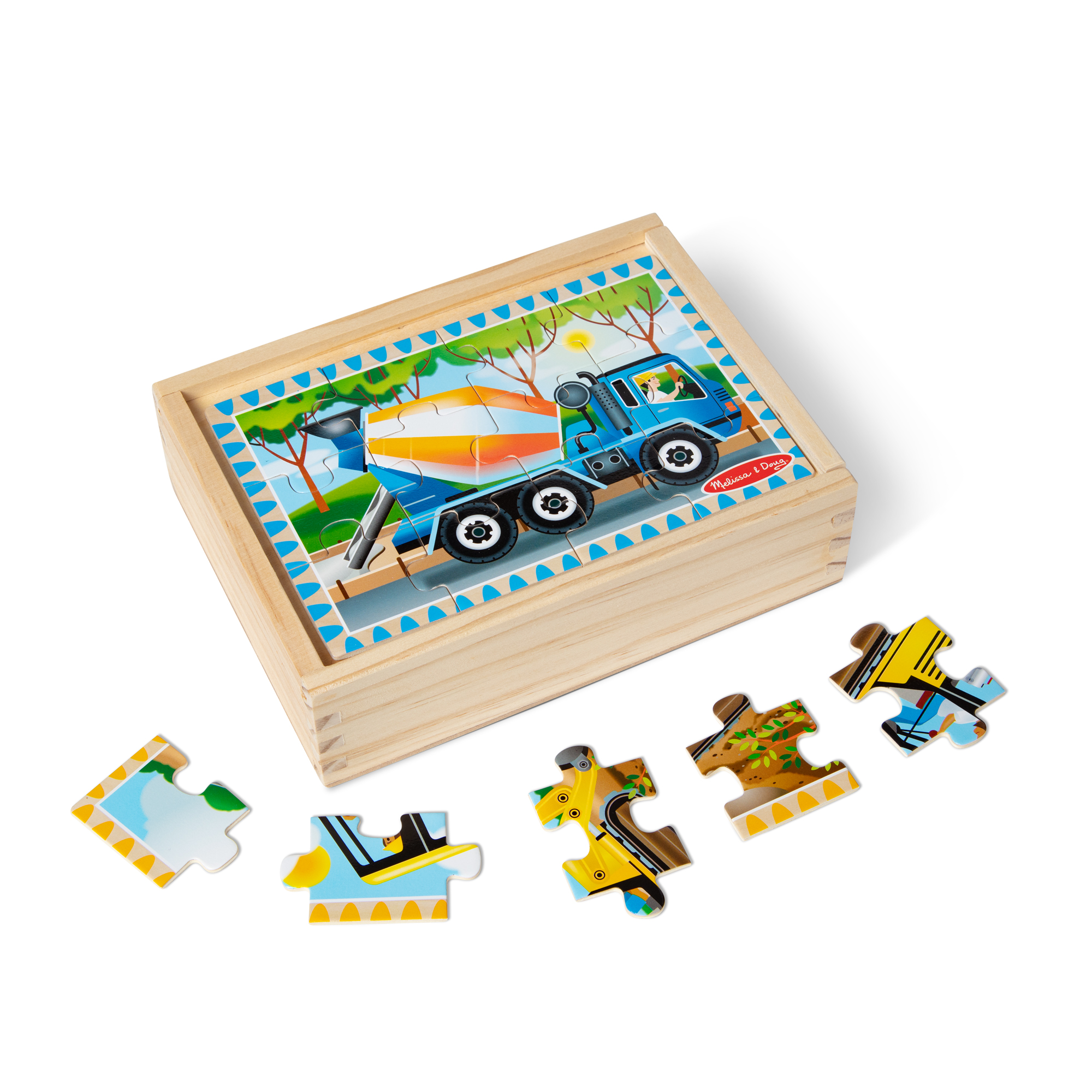Melissa & Doug Construction Vehicles 4-in-1 Wooden Jigsaw Puzzles in a Box (48 pcs) - FSC Certified - image 1 of 10