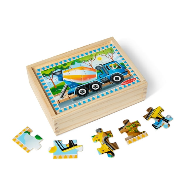 Melissa & Doug Construction Vehicles 4-in-1 Wooden Jigsaw Puzzles in a Box (48 pcs) - FSC Certified