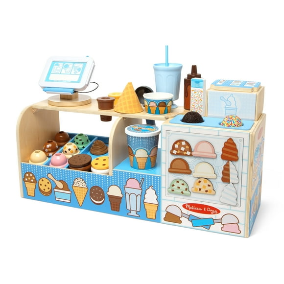 Melissa & Doug Cool Scoops Ice Creamery Wooden Counter with Play Food Preschool Toy - FSC Certified