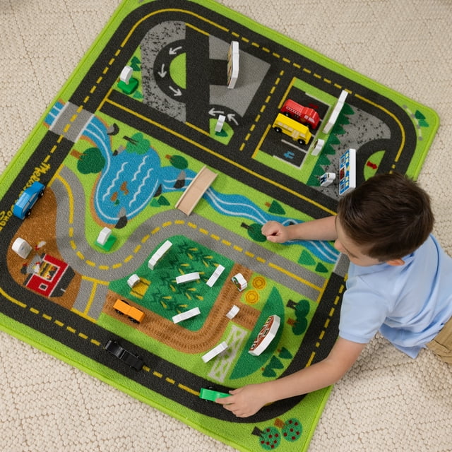 Melissa & Doug Create a Town Activity Rug Play Set, with 25 Wooden Play Pieces