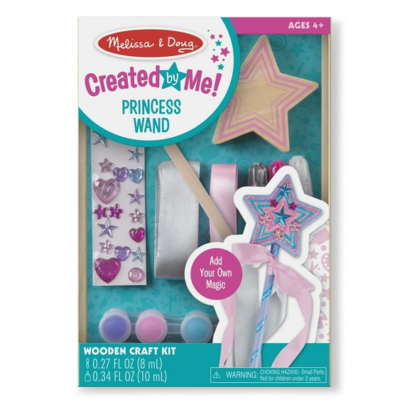 Melissa & Doug Created By Me! Paint & Decorate Your Own Wooden Princess Wand Craft Kit, Pink