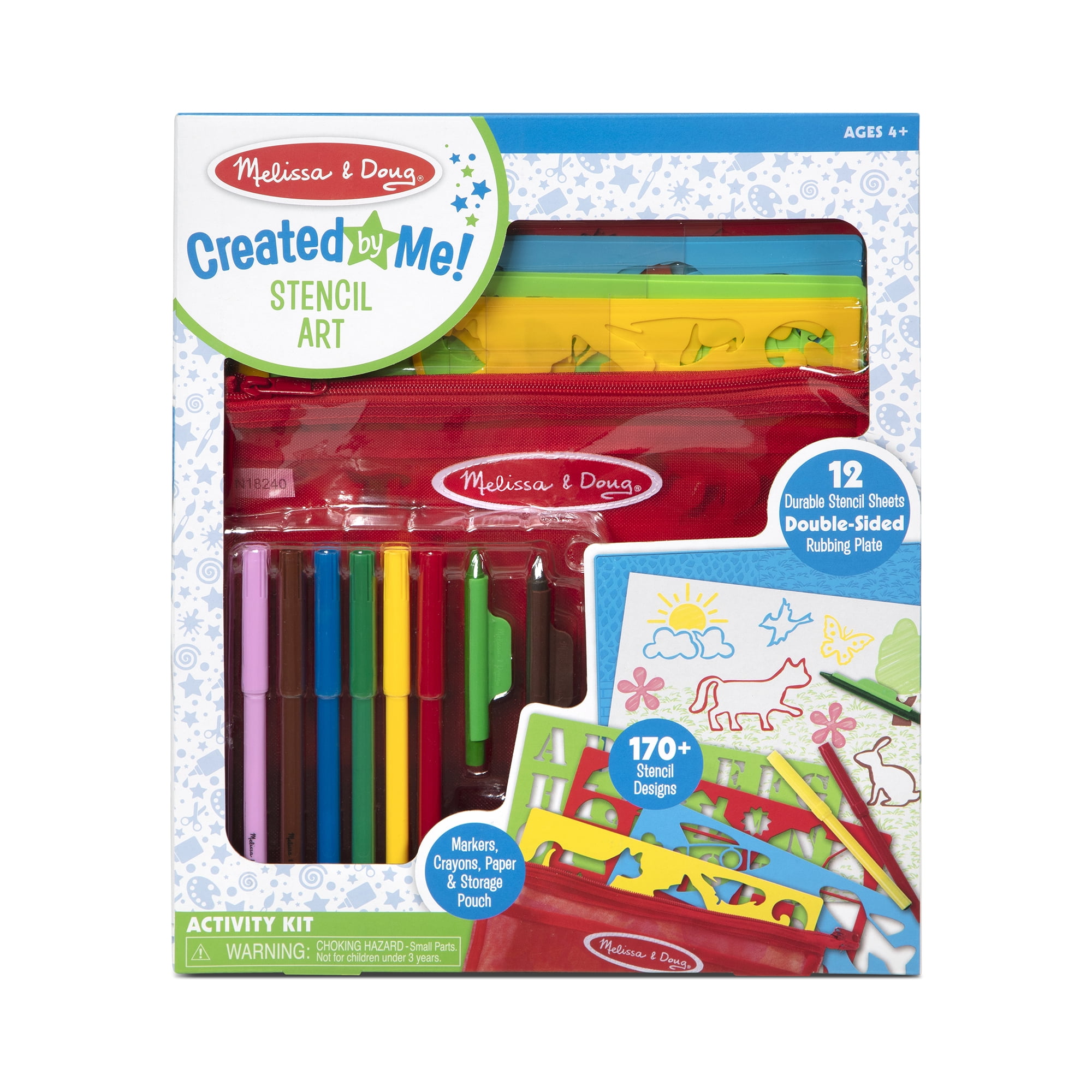Mimtom mimtom drawing stencil kit for kids, 58 pc art set with 370+ shapes, sketch  pad, and colored pencils for diy arts and crafts
