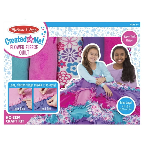 Melissa & Doug Created by Me! Flower Fleece Quilt No-Sew Craft Kit (48 squares, 4 feet x 5 feet)