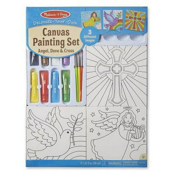 Melissa & Doug Decorate-Your-Own Canvas Religious Painting Set - Angel, Dove, and Cross