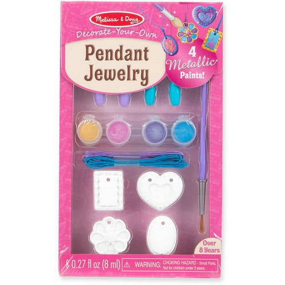 Melissa & Doug Decorate-Your-Own Pendant Jewelry Craft Kit (Makes 4 Necklaces)
