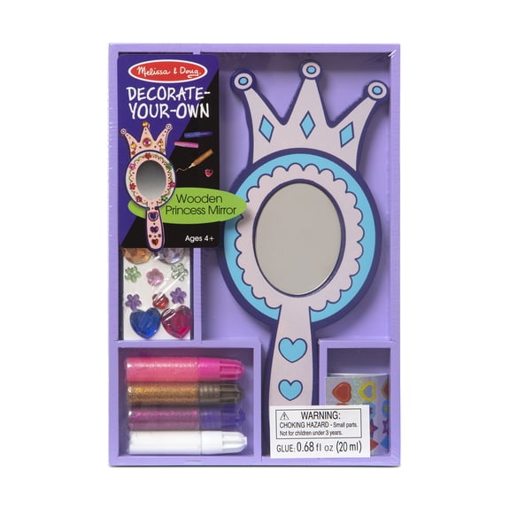 Melissa & Doug Decorate-Your-Own Wooden Princess Mirror Craft Kit, DIY Arts and Crafts for Ages 4+