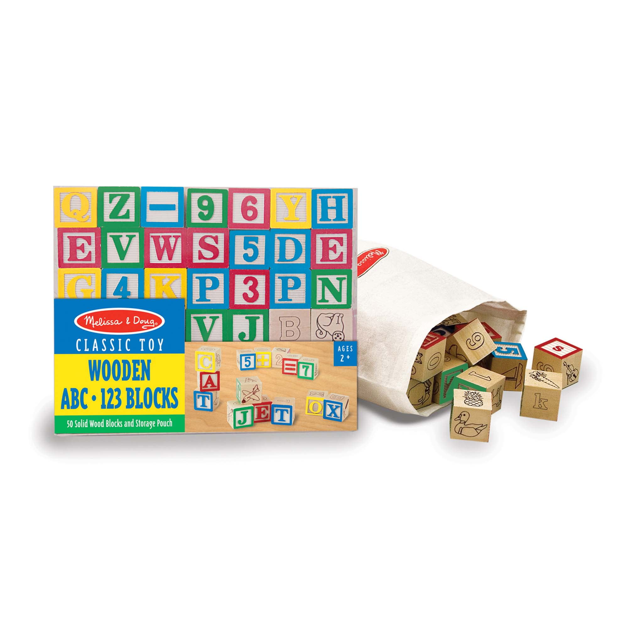 Melissa & Doug Deluxe Wooden ABC/123 1-Inch Blocks Set With Storage Pouch (50 pcs)