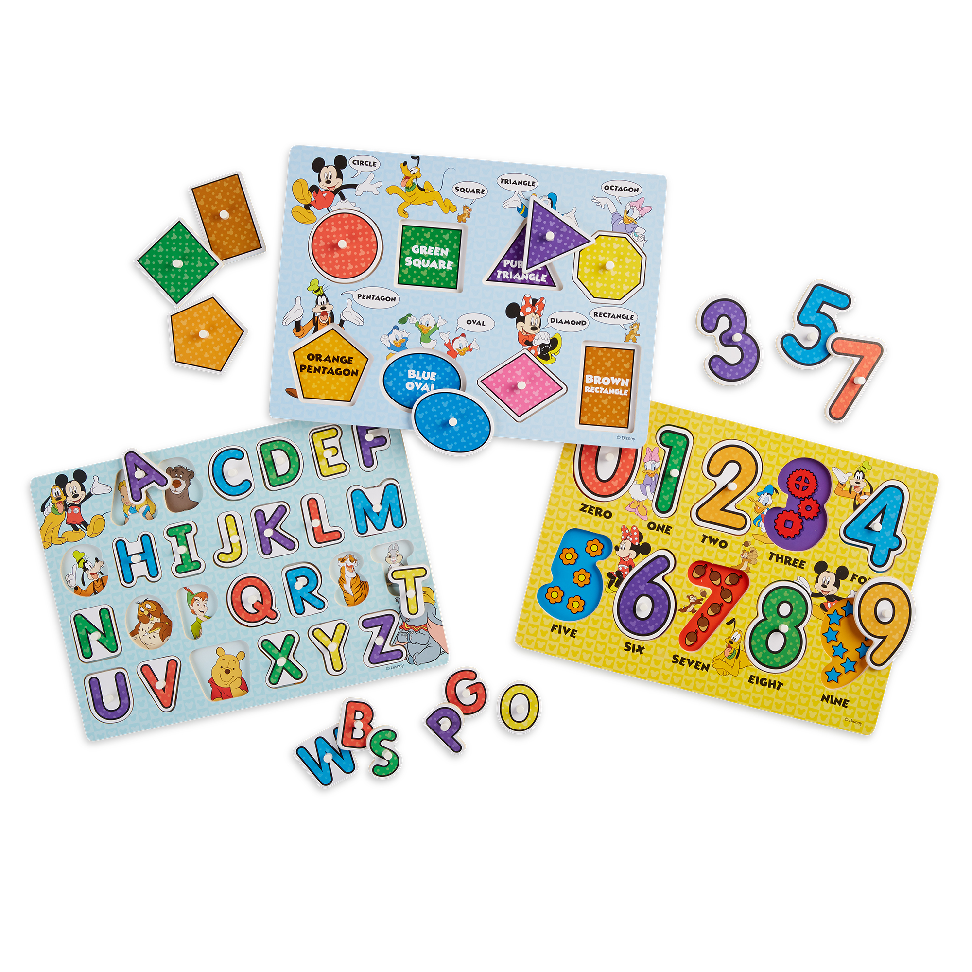 Melissa & Doug Disney Wooden Peg Puzzles Set: Letters, Numbers, and Shapes and Colors - image 1 of 9