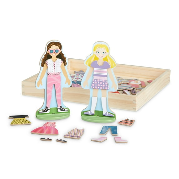 Melissa & Doug Fashion Friends Magnetic Dress-Up Wooden Dolls Pretend Play Set (2 Dolls, 2 Stands, 42 Wooden Magnets)