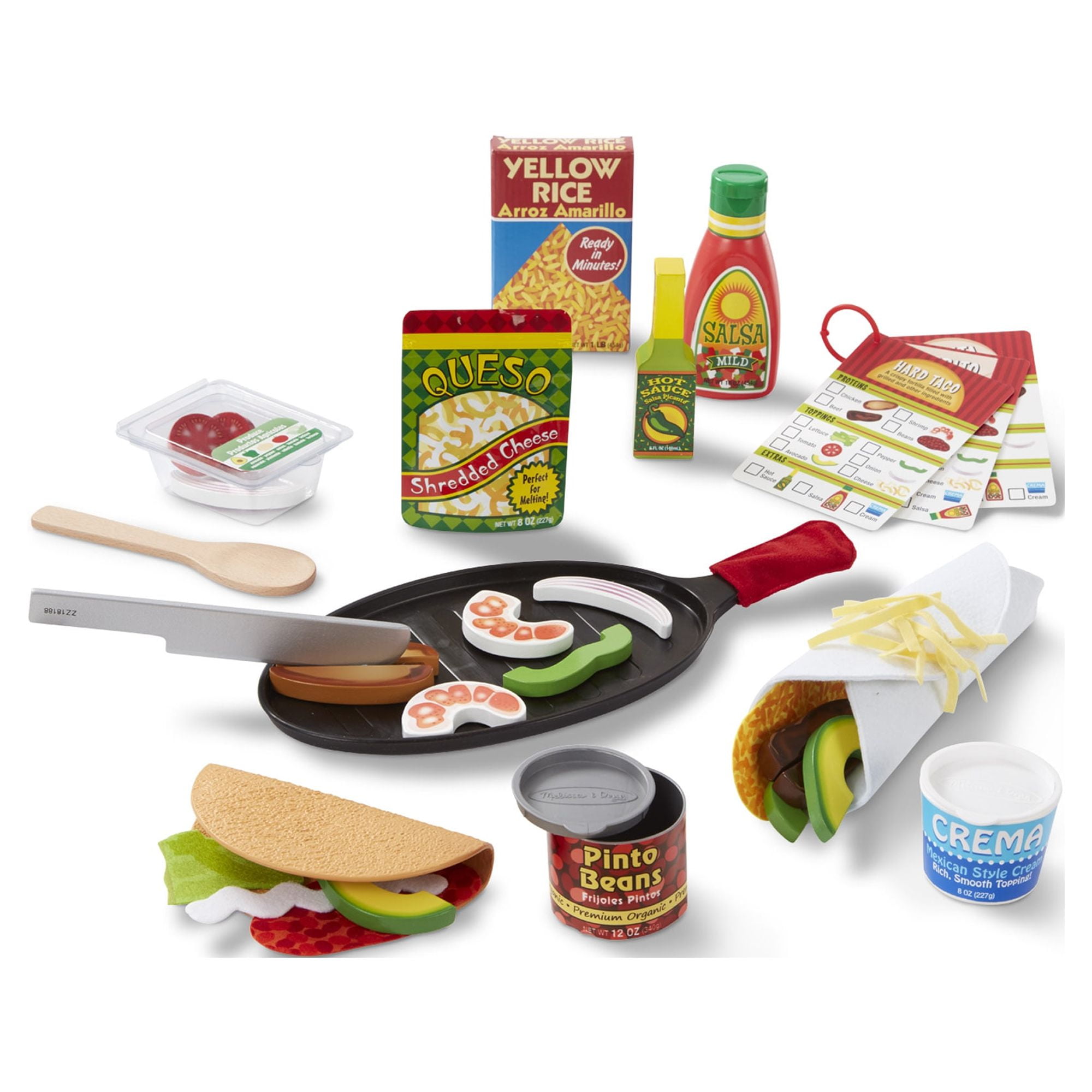 Melissa & Doug Fill & Fold Taco & Tortilla Set, 43 Pieces – Sliceable  Wooden Mexican Play Food, Skillet, and More 