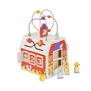 Melissa & Doug First Play Slide, Sort & Roll Wooden Activity Barn with Bead Maze, 6 Wooden Play Pieces 11.75  x 11.75  x 20  Assembled