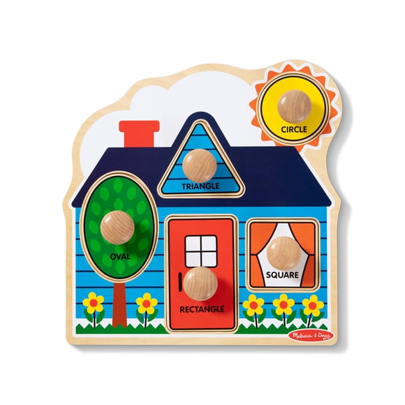 Melissa & Doug First Shapes Wooden Jumbo Peg Puzzle - 5 Pieces With Handles (Babies, Toddlers)