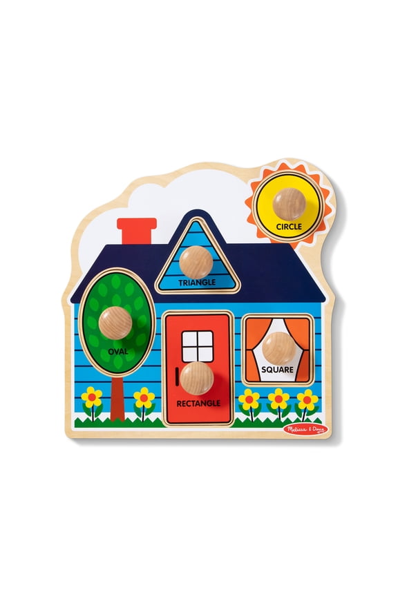 First Shapes Wooden Jumbo Peg Puzzle - 5 Pieces With Handles (Babies, Toddlers)